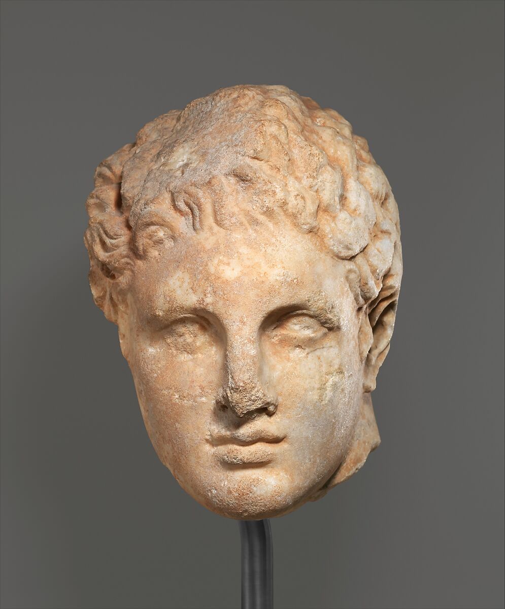 Marble head of a youth from a relief, Marble, Greek 