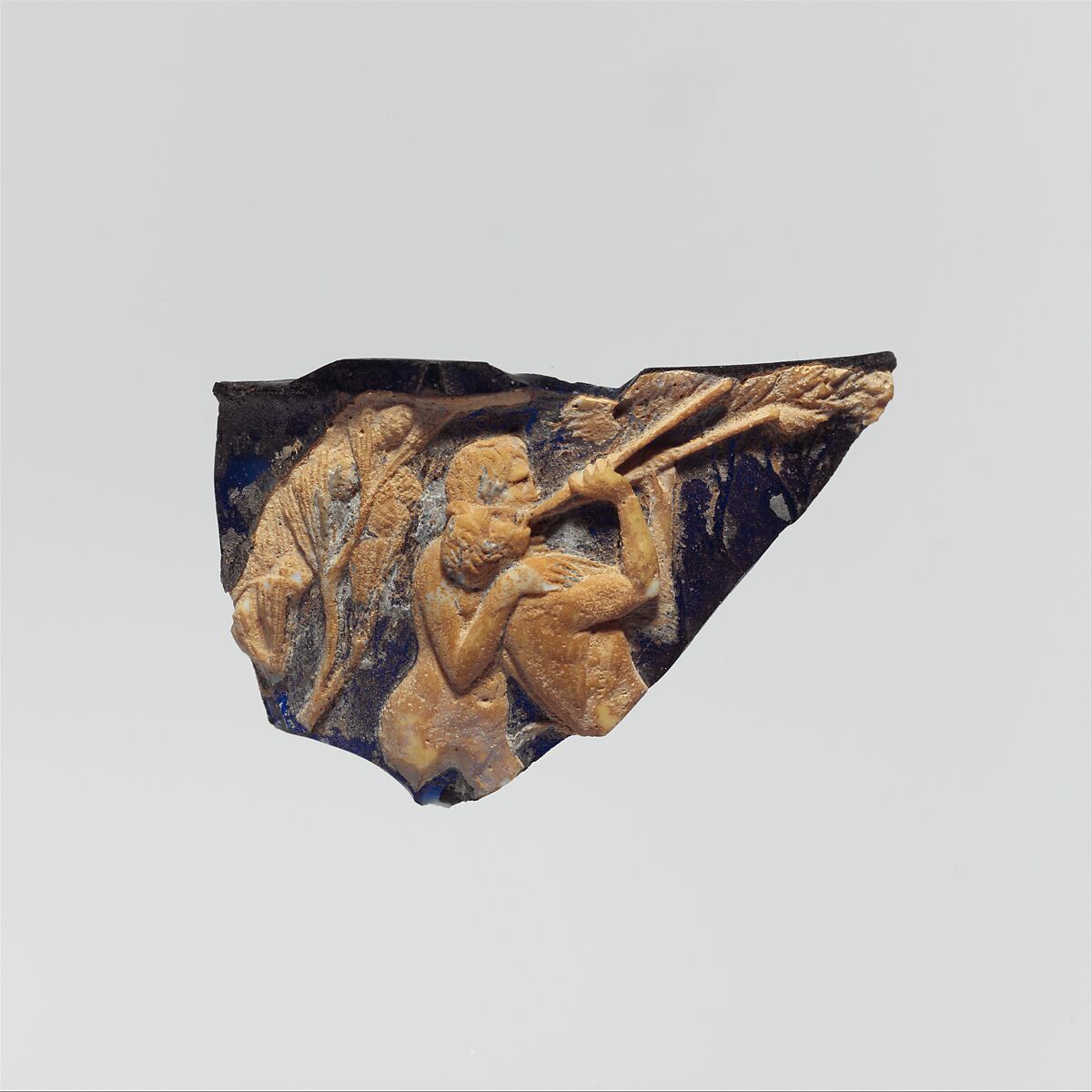 Glass cameo cup (scyphus) fragment, Glass, Roman 