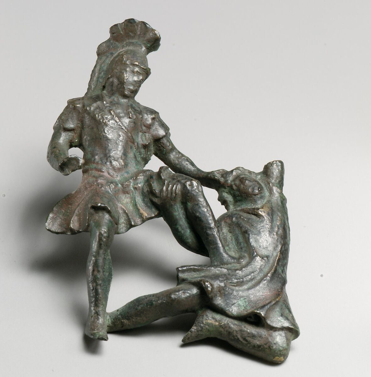 Bronze relief of a Roman soldier and a barbarian, Bronze, Roman 