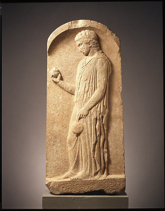 Marble stele (grave marker) of a young girl, Marble, Pentelic, Greek, Boeotian 