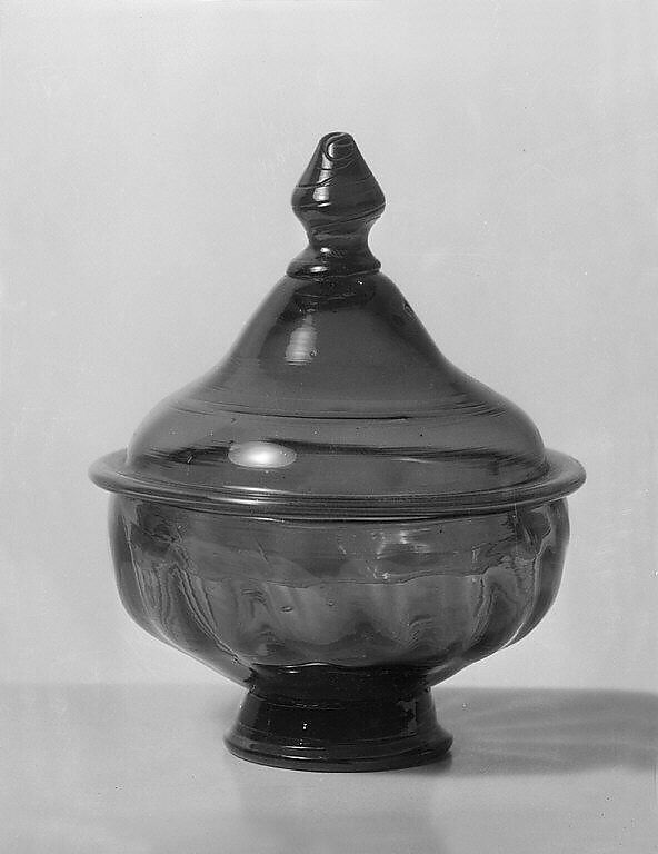 Covered Sugar Bowl, Blown pattern-molded lead glass, American or British 