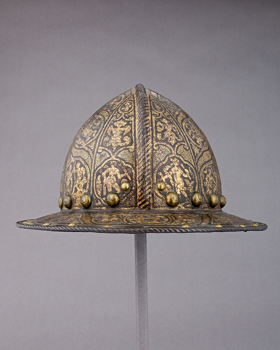 War Hat, Steel, copper alloy, gold, Italian, Milan