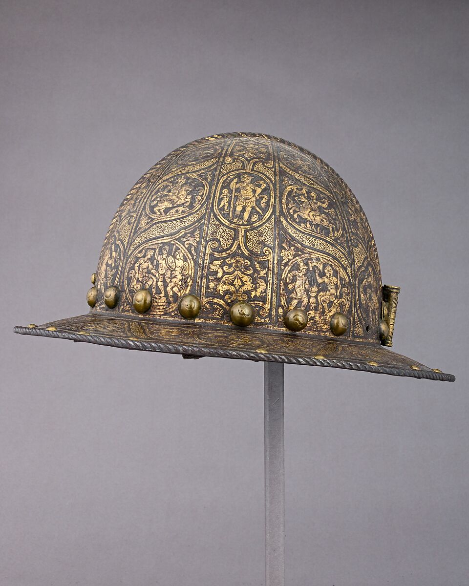 War Hat, Steel, copper alloy, gold, Italian, Milan