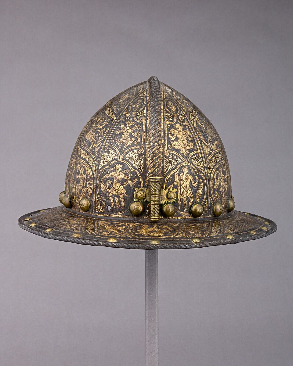 War Hat, Steel, copper alloy, gold, Italian, Milan