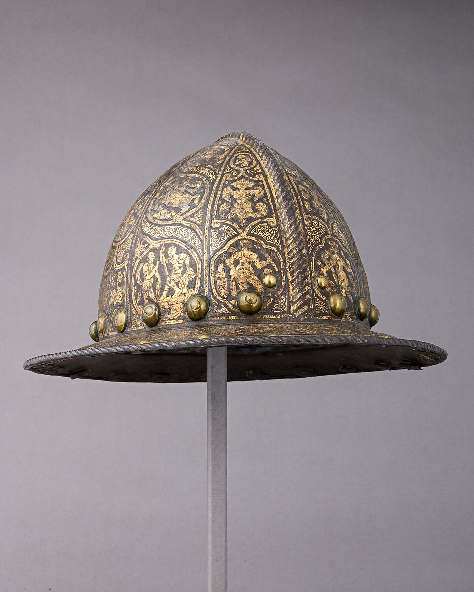 War Hat, Steel, copper alloy, gold, Italian, Milan