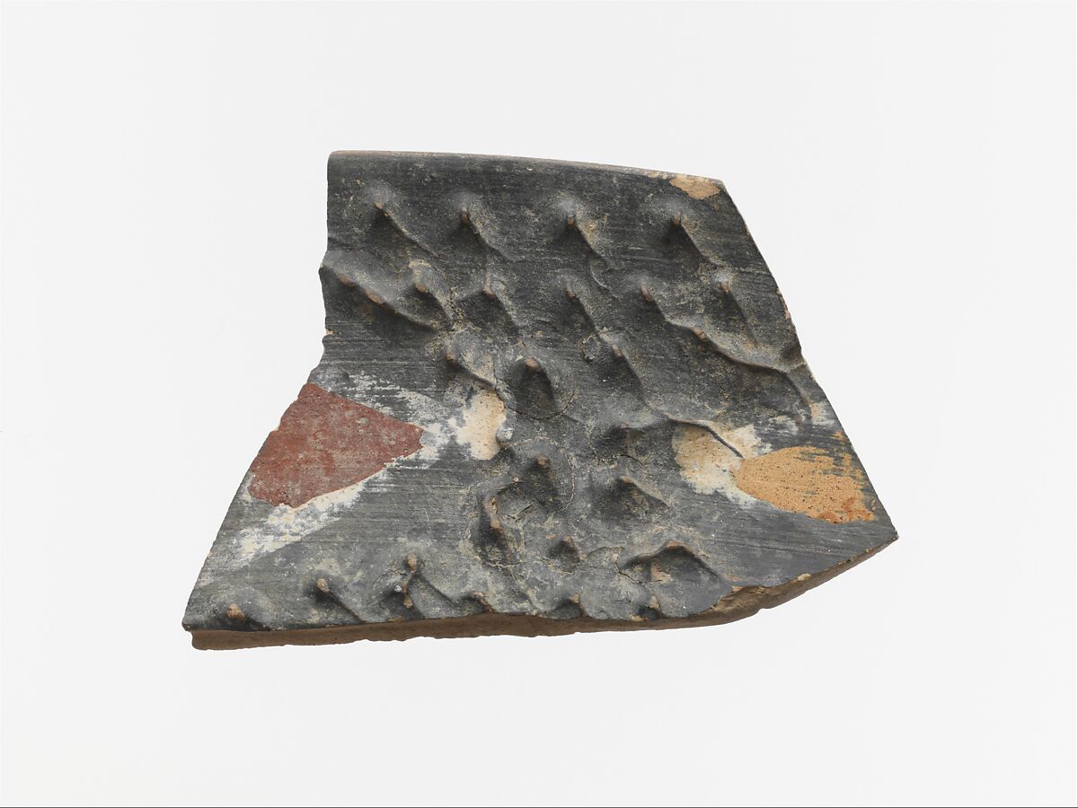 Terracotta rim fragment with polychrome decoration, Terracotta, Minoan 