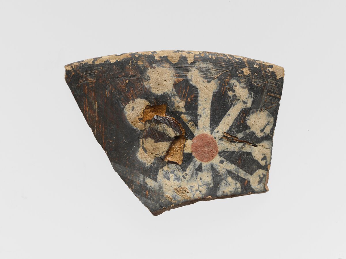 Terracotta rim of a cup with rosette, Terracotta, Minoan 
