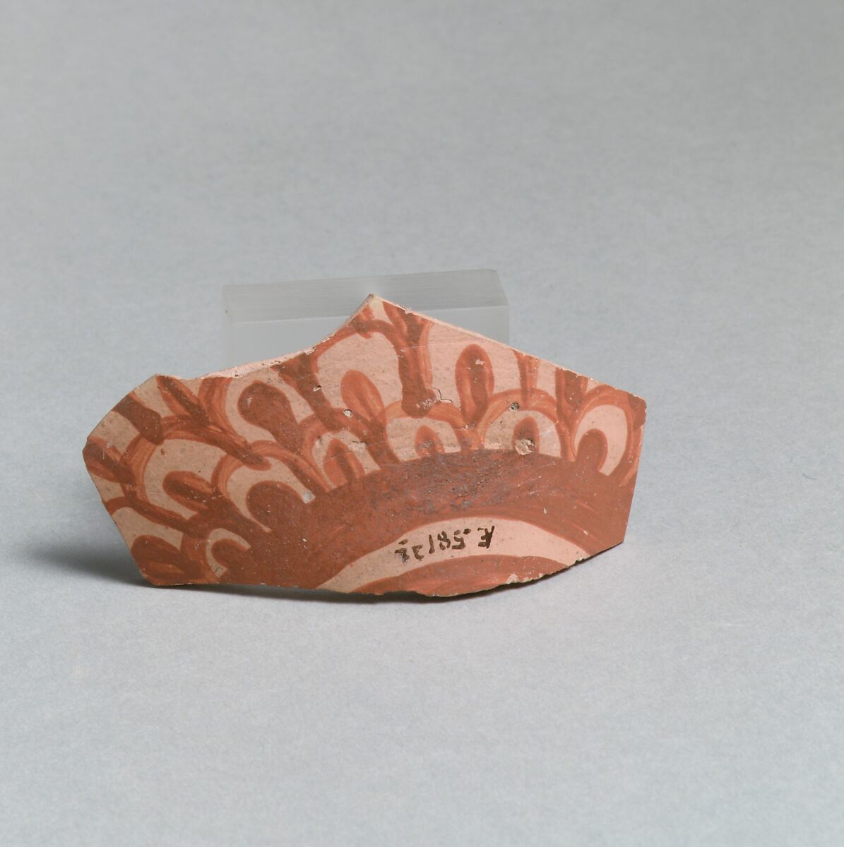 Terracotta vessel fragment with scale pattern, Terracotta, Minoan 