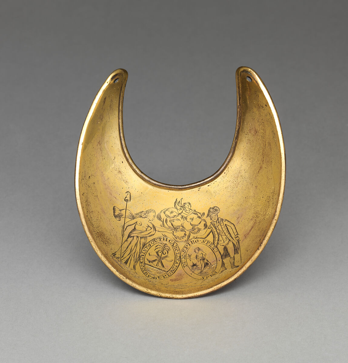 Gorget for an Officer of the South Carolina Infantry Regiment, Brass, gold, American 