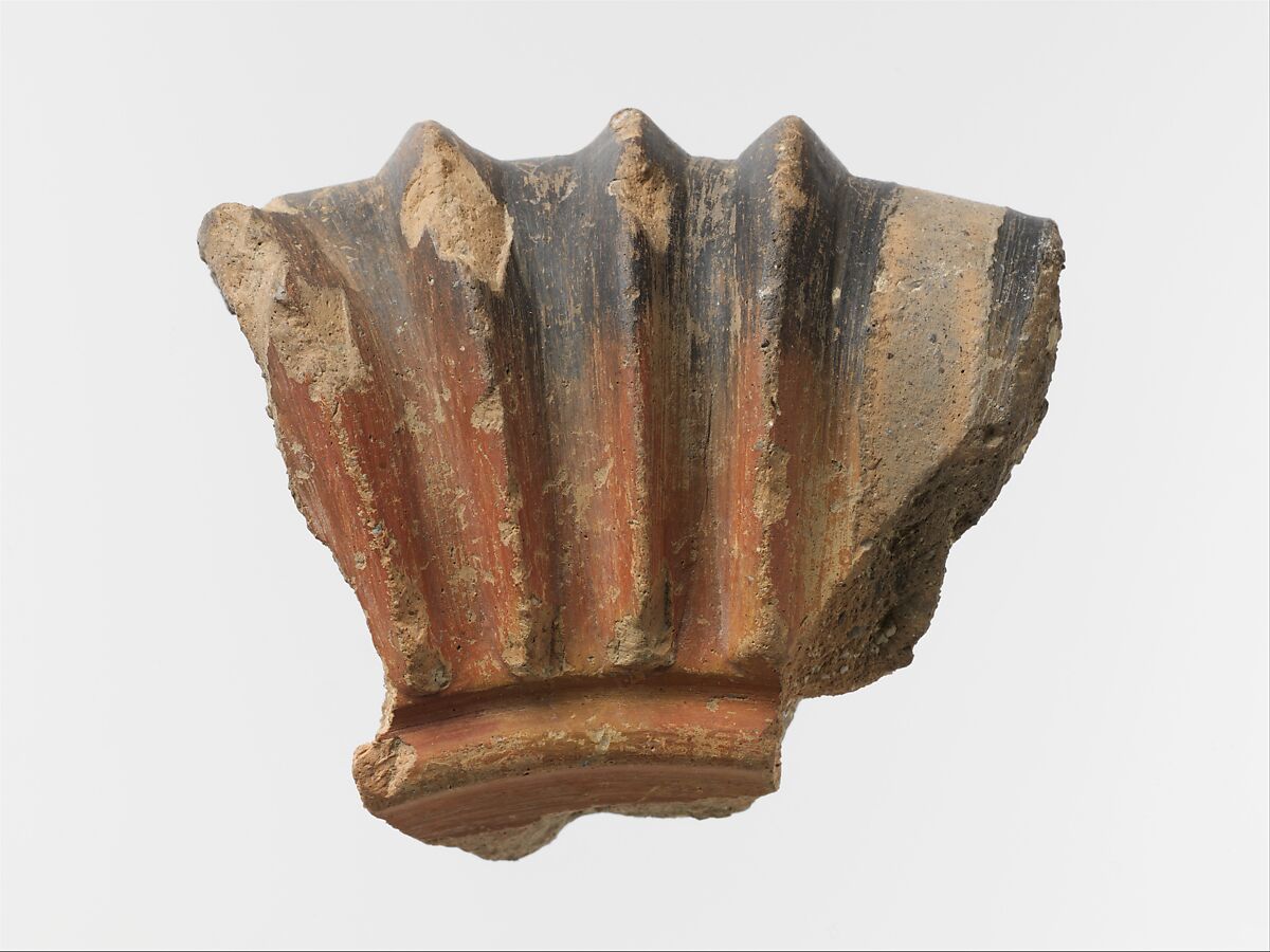 Terracotta rim or handle from a large vase, Terracotta, Minoan 