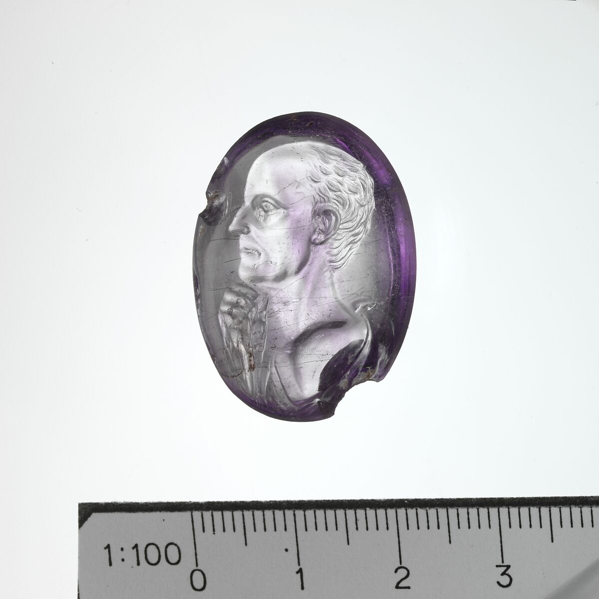 Amethyst intaglio portrait of a man, Amethyst, Roman