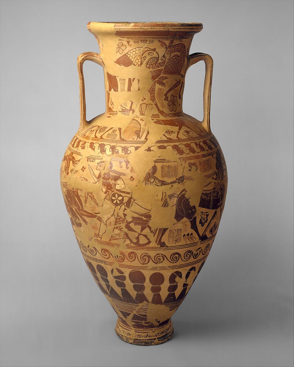 Terracotta neck-amphora (storage jar), Attributed to the New York Nessos Painter, Terracotta, Greek, Attic 