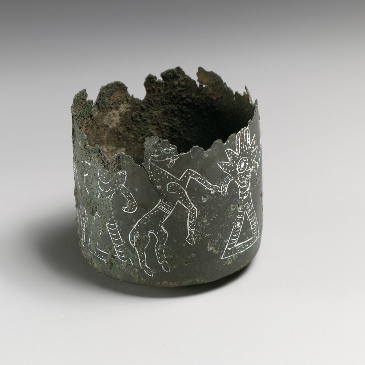 Engraved bronze pyxis (small box with lid), Bronze, Etruscan 
