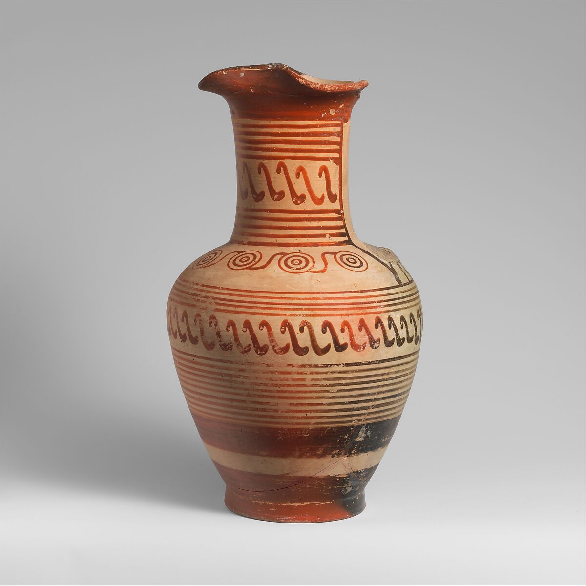 Terracotta oinochoe (jug), Terracotta, Greek, Cumaean 