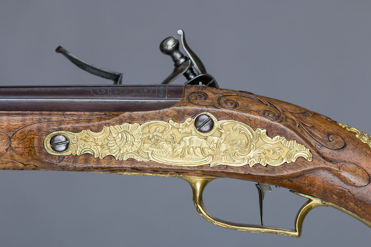 Pair of Flintlock Pistols, Johann Andreas Kuchenreuter (German, Regensburg, 1716–1795), Steel, wood, bronze, gold, silver, horn, German, Regensburg