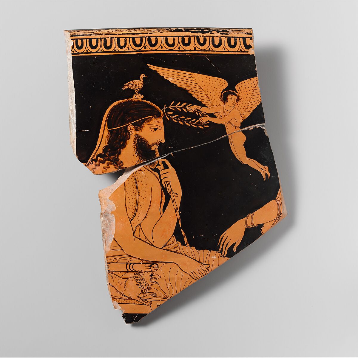 Fragment of a terracotta skyphos (deep drinking cup), Attributed to the Palermo Painter, Terracotta, Greek, South Italian, Lucanian 