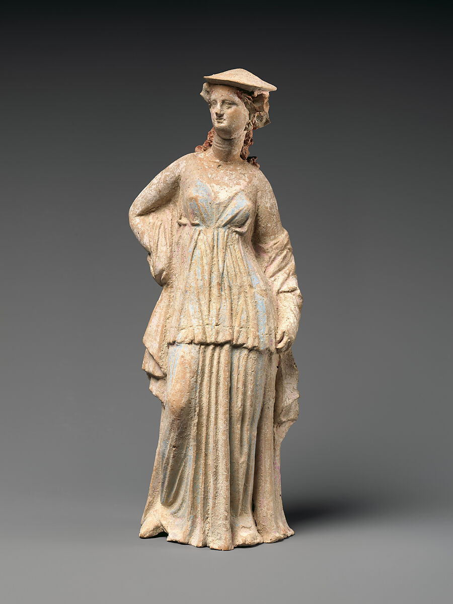 Terracotta statuette of a woman, Terracotta, Greek, South Italian, Tarentine 