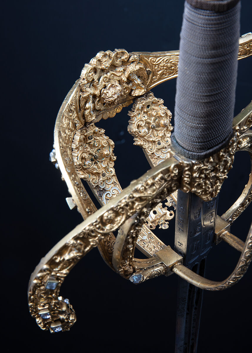 Rapier of Prince-Elector Christian II of Saxony (1583–1611), Hilt by Israel Schuech (German, Dresden, active ca. 1590–1610), Steel, bronze, gold, enamel, paste jewels, cameos, pearls, wood, hilt, German, Dresden; blade, Spanish, Toledo