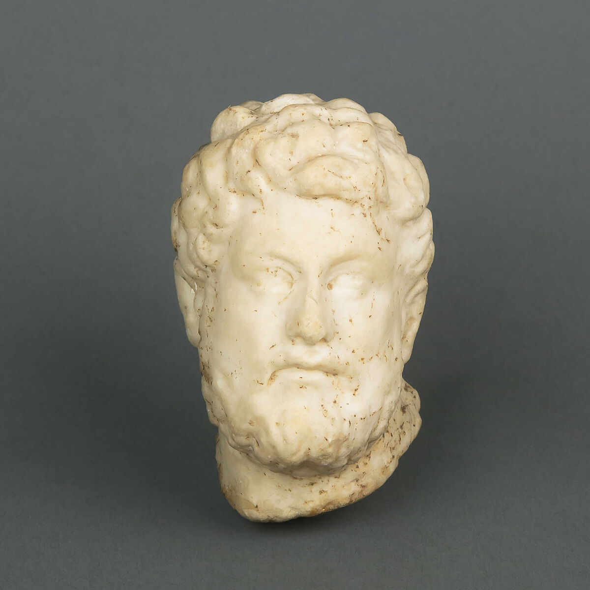 Marble statuette head of a bearded man, Marble, Roman 