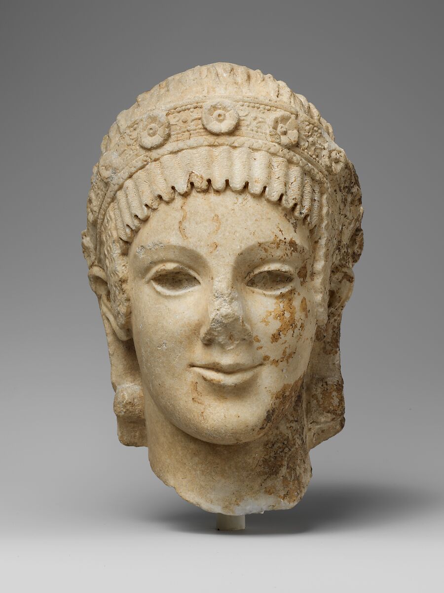 Marble head of Athena, Marble, Island, Roman 