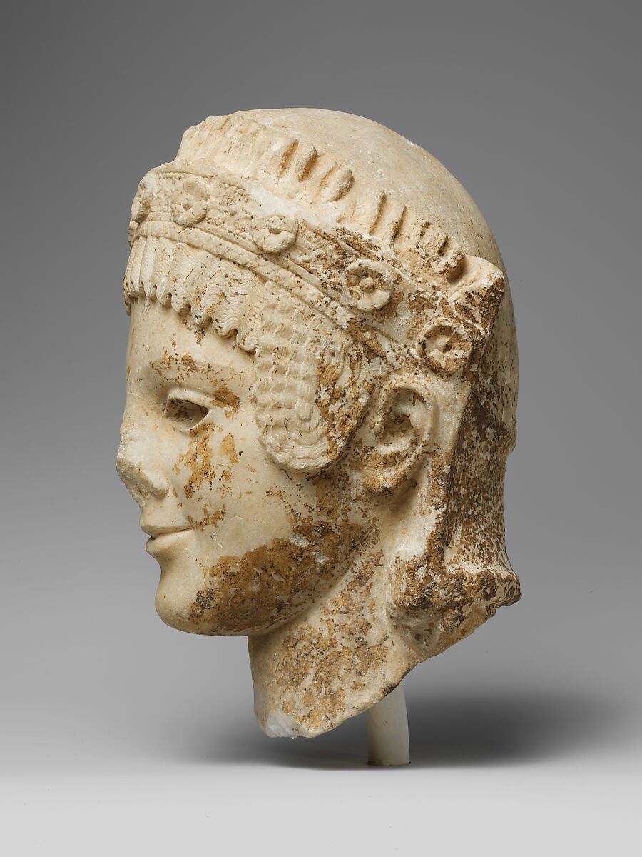 Marble head of Athena, Marble, Island, Roman