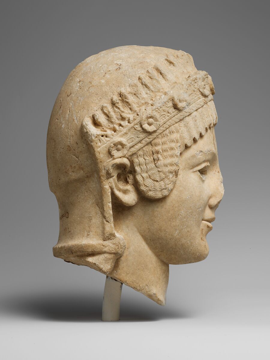 Marble head of Athena, Marble, Island, Roman