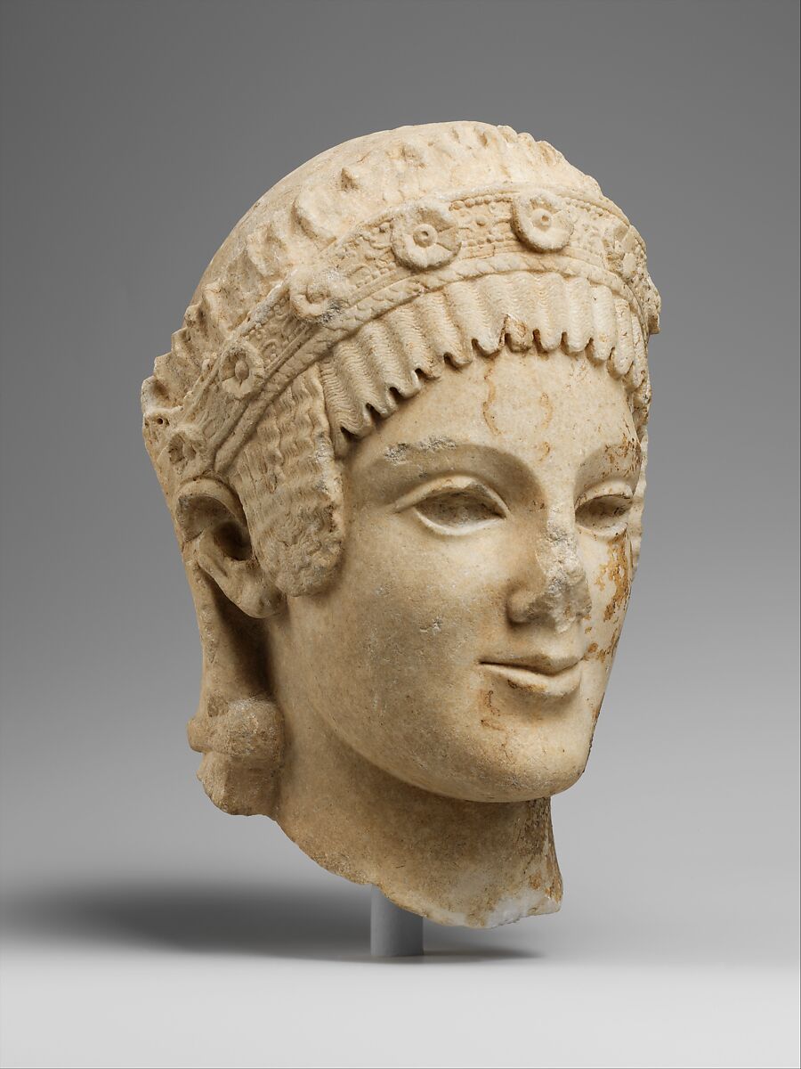 Marble head of Athena, Marble, Island, Roman