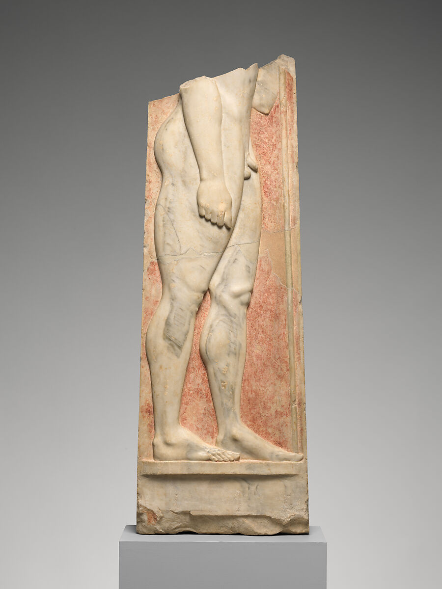 Fragment of the marble stele (grave marker) of a youth, Marble, Hymettian, Greek, Attic 