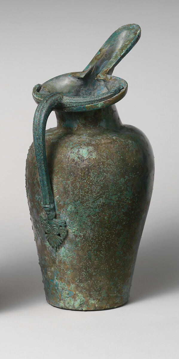 Bronze oinochoe (jug), Bronze, Etruscan 