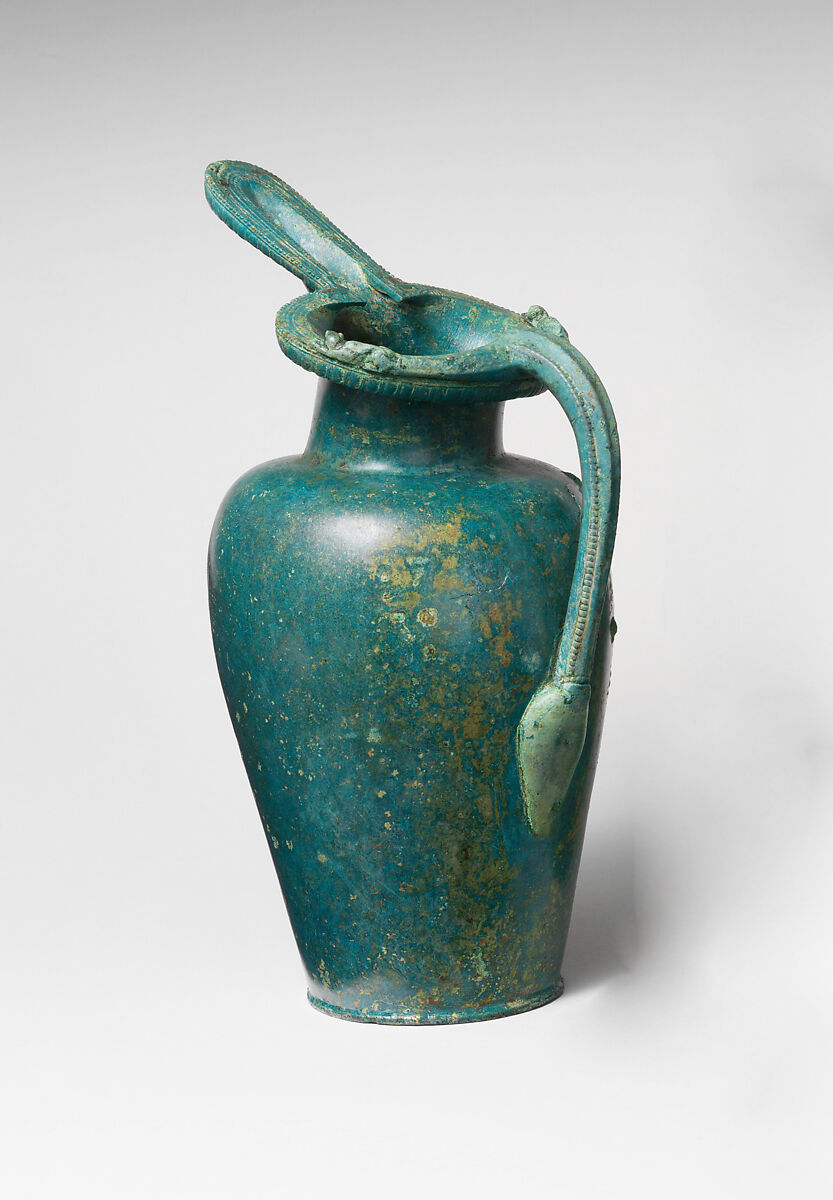 Bronze oinochoe (jug), Bronze, Etruscan 