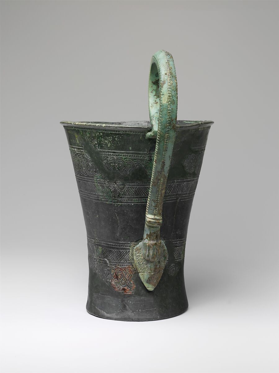 Silver kyathos (ladle) with bronze handle, Bronze, Silver, Etruscan