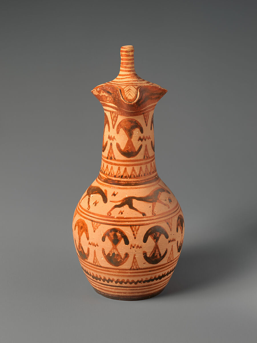 Terracotta oinochoe (jug), Terracotta, Greek, Attic