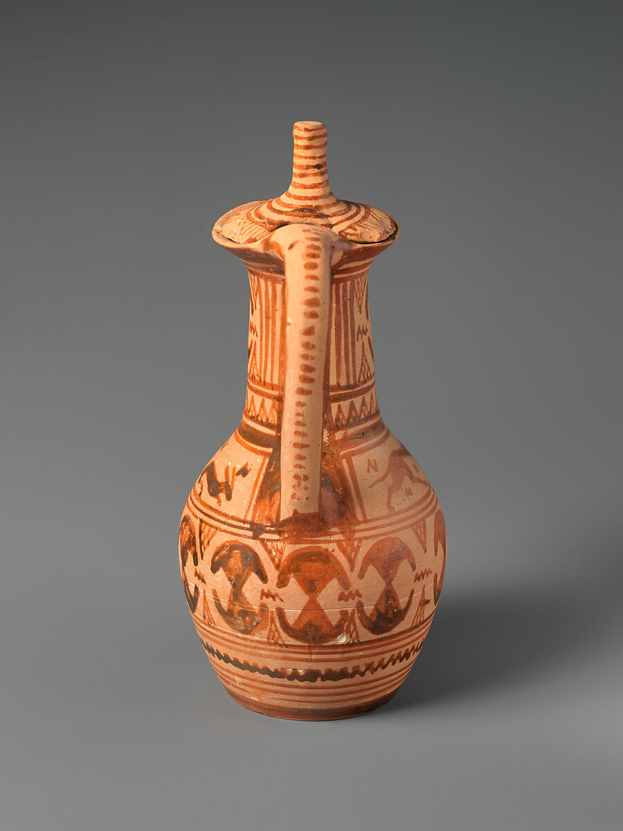 Terracotta oinochoe (jug), Terracotta, Greek, Attic