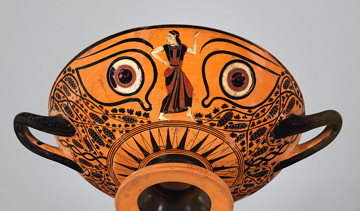 Terracotta kylix: eye-cup (drinking cup), Terracotta, Greek, Attic
