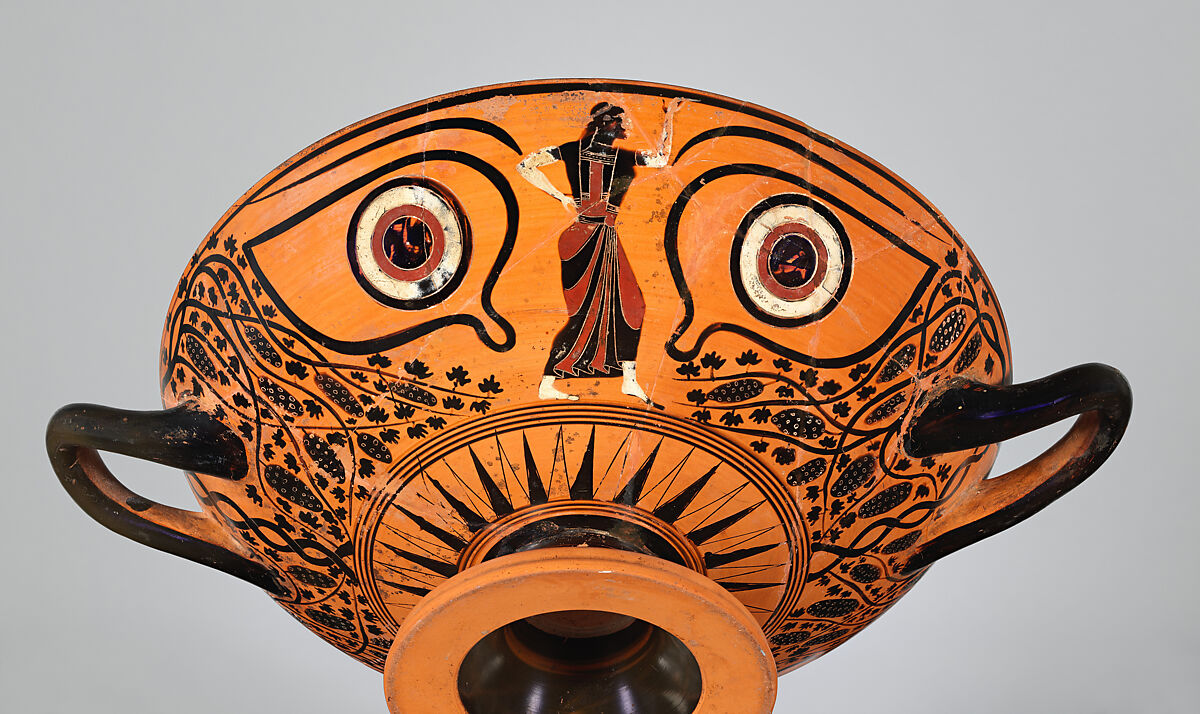 Terracotta kylix: eye-cup (drinking cup), Terracotta, Greek, Attic