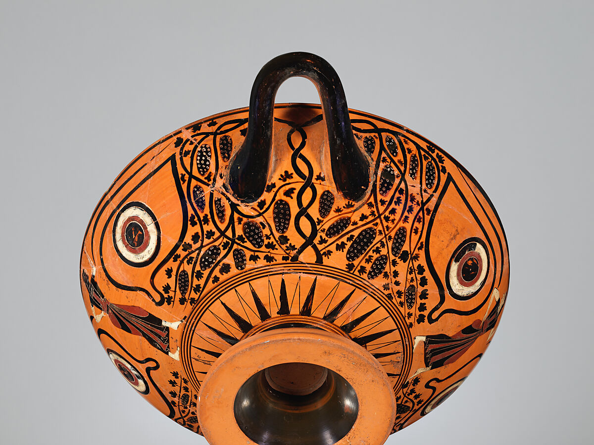 Terracotta kylix: eye-cup (drinking cup), Terracotta, Greek, Attic