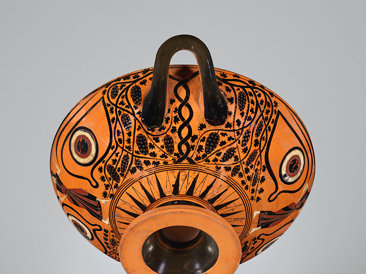 Terracotta kylix: eye-cup (drinking cup), Terracotta, Greek, Attic