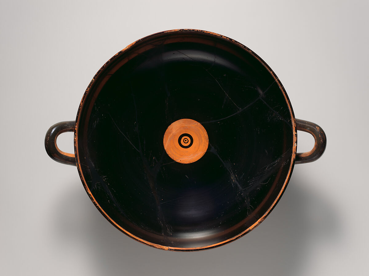 Terracotta kylix: eye-cup (drinking cup), Terracotta, Greek, Attic