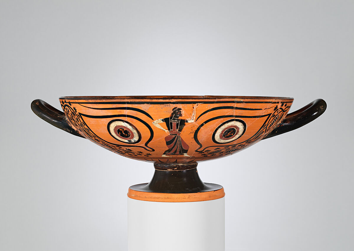 Terracotta kylix: eye-cup (drinking cup), Terracotta, Greek, Attic