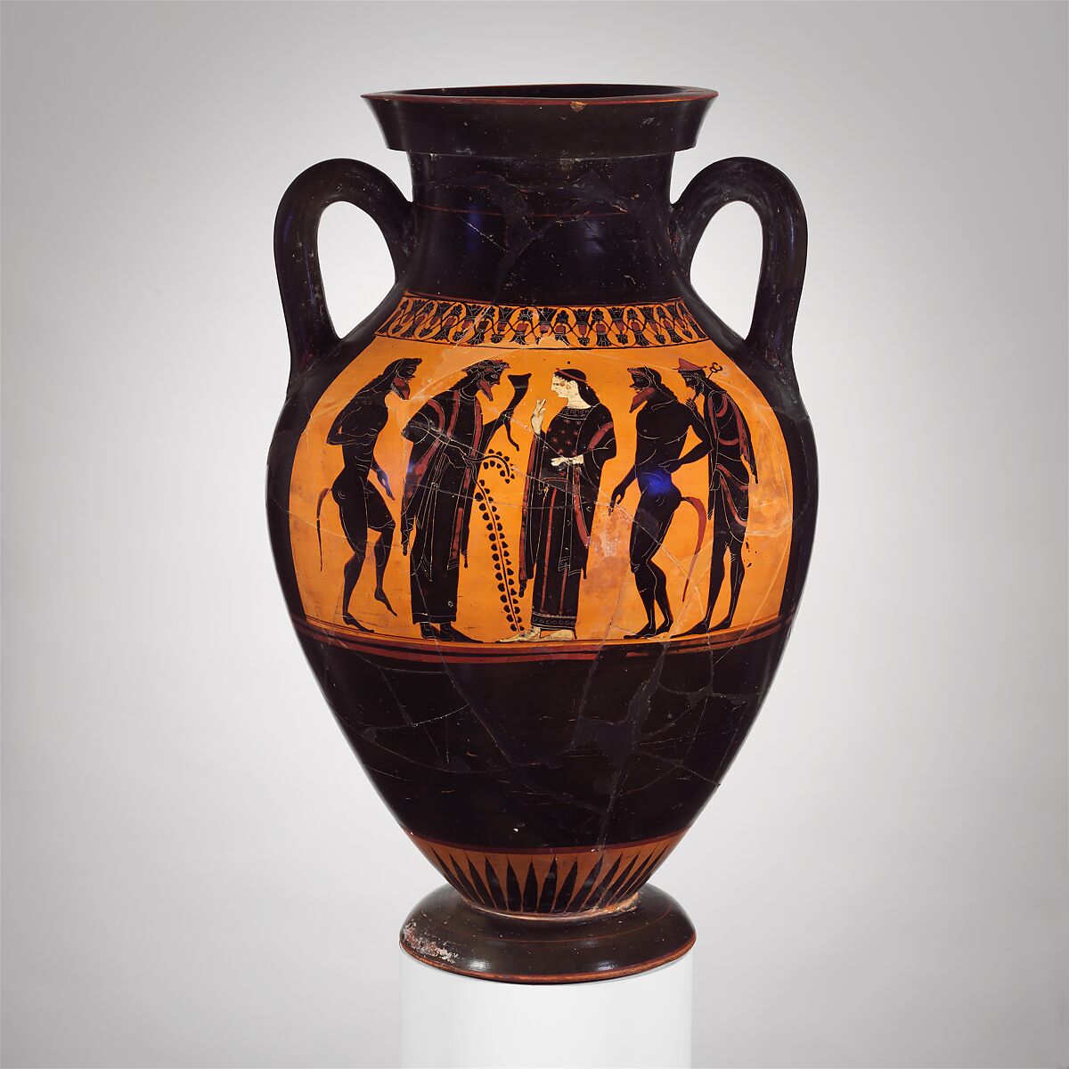 Terracotta amphora (jar), Attributed to the Bateman Group, Terracotta, Greek, Attic 