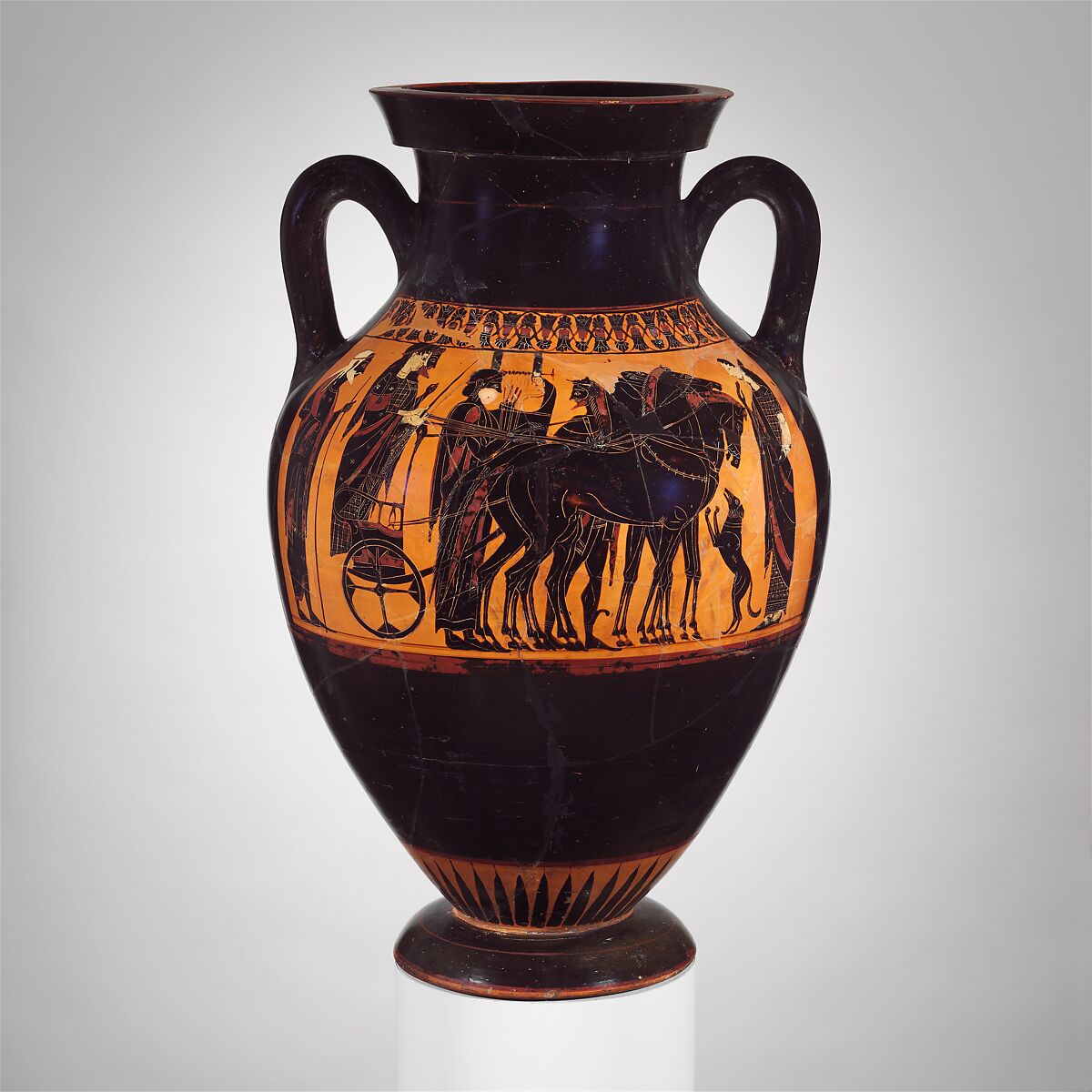 Terracotta amphora (jar), Attributed to the Bateman Group, Terracotta, Greek, Attic