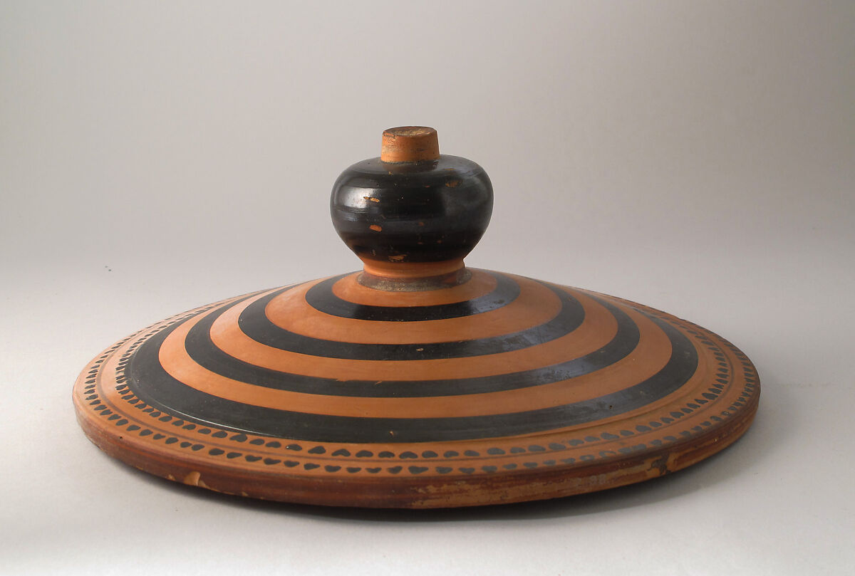 Lid of a neck-amphora, Terracotta, Greek, Attic 