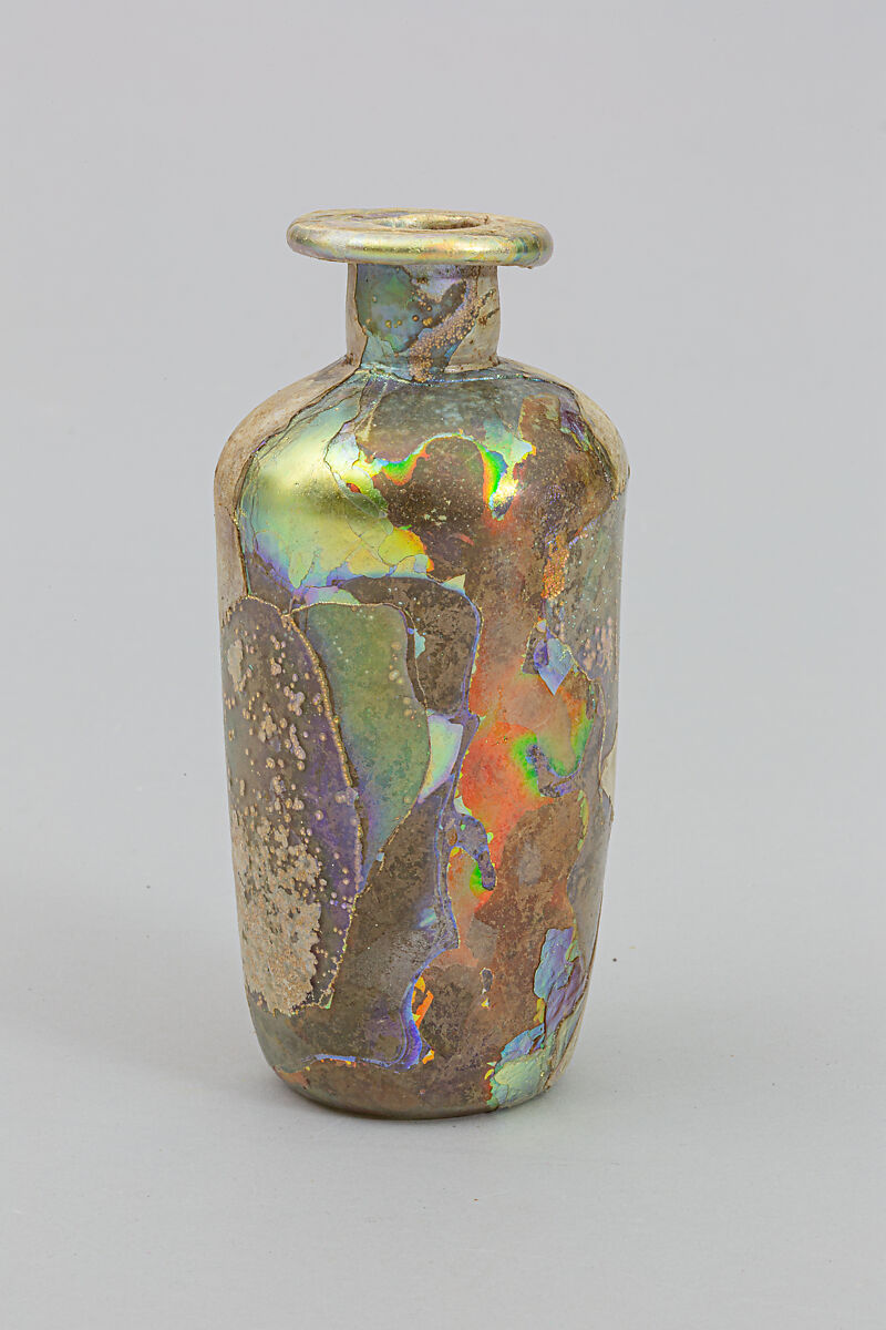 Glass cylindrical bottle, Glass, Roman 