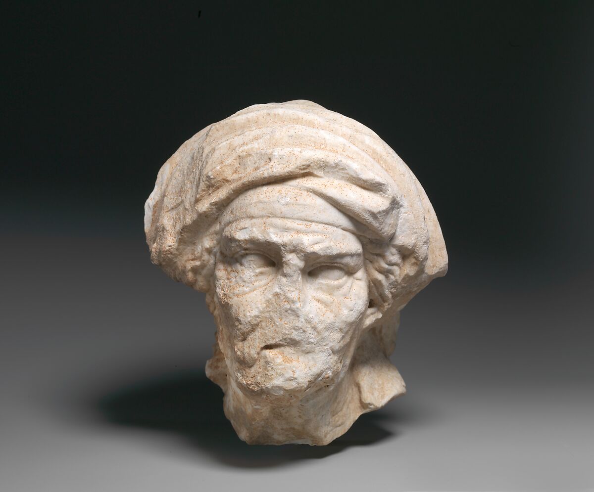 Marble head of an old woman, Marble, Roman 