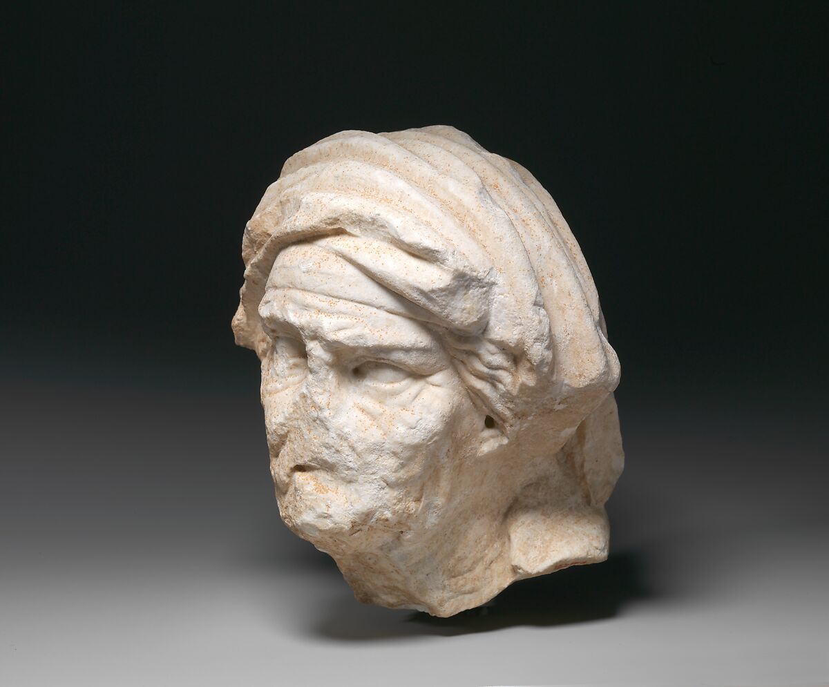 Marble head of an old woman, Marble, Roman