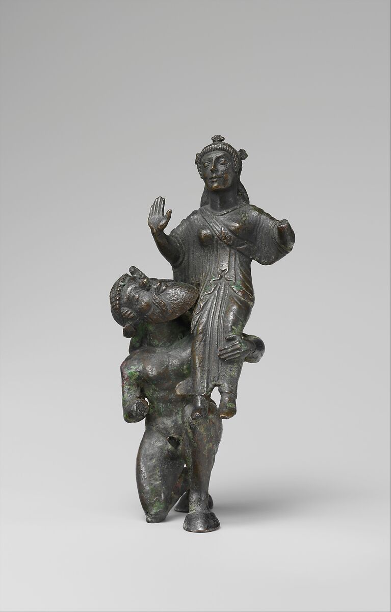 Bronze statuette of a satyr and maenad, Bronze, Etruscan 