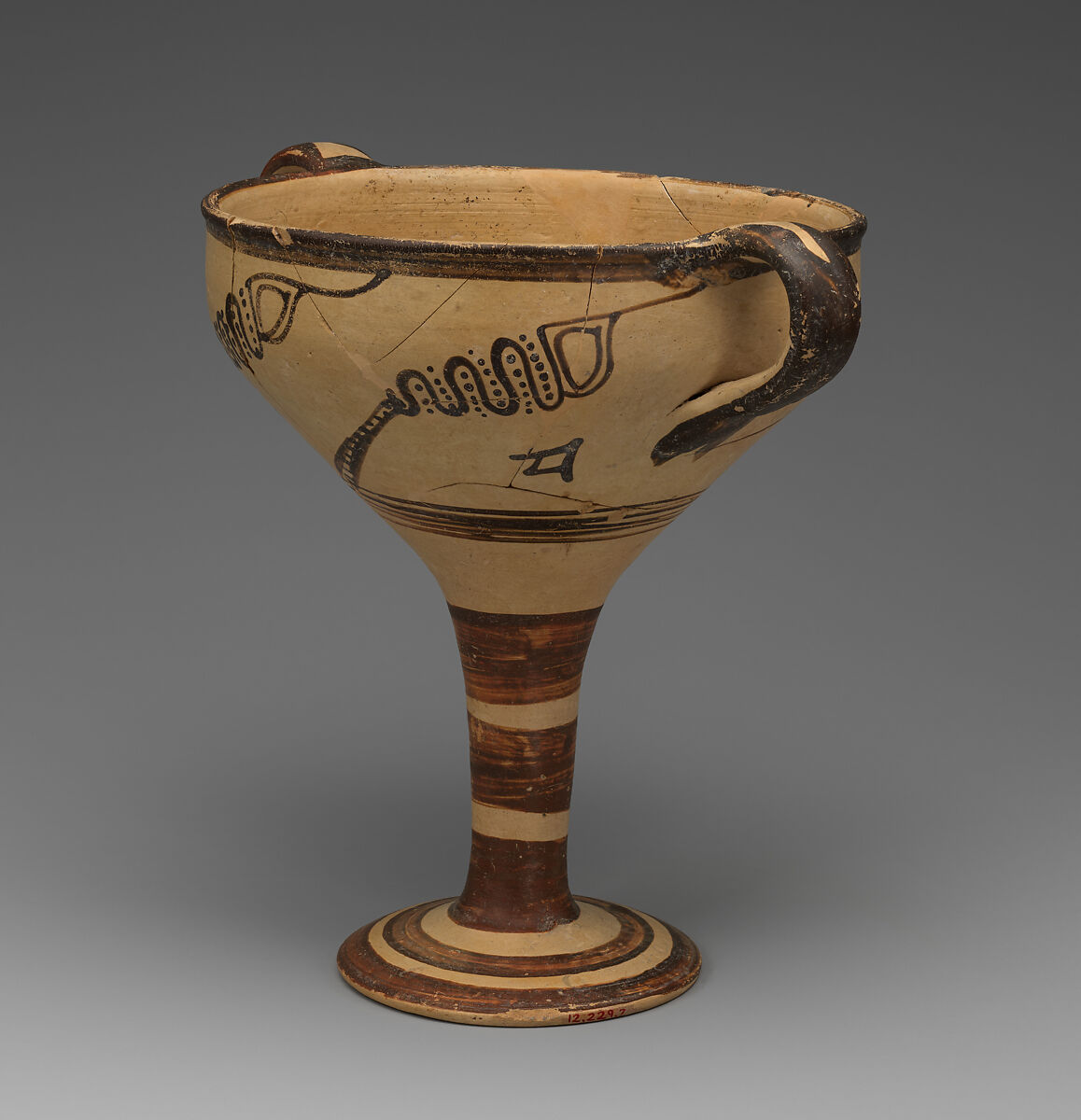 Terracotta stemmed cup with murex decoration, Terracotta, Helladic, Mycenaean