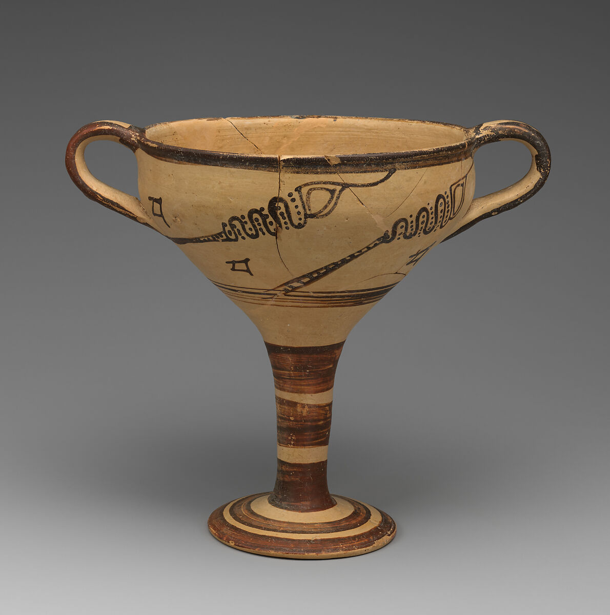 Terracotta stemmed cup with murex decoration, Terracotta, Helladic, Mycenaean