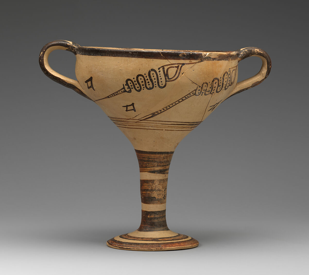 Terracotta stemmed cup with murex decoration, Terracotta, Helladic, Mycenaean