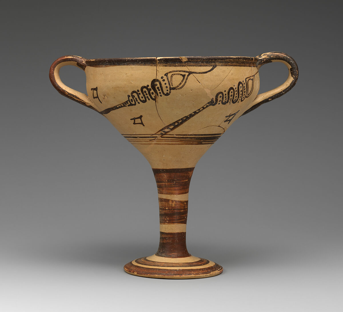 Terracotta stemmed cup with murex decoration, Terracotta, Helladic, Mycenaean 